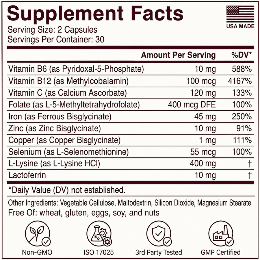 FerraVital Complete Ferritin Complex – Slow Release Iron + B6, B12, Copper & Vitamin C