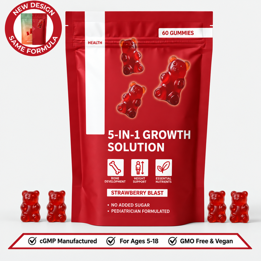 Kids & Teens Growth Support Gummies – Vitamin D3, K2, Calcium & Zinc | 60 Gummies