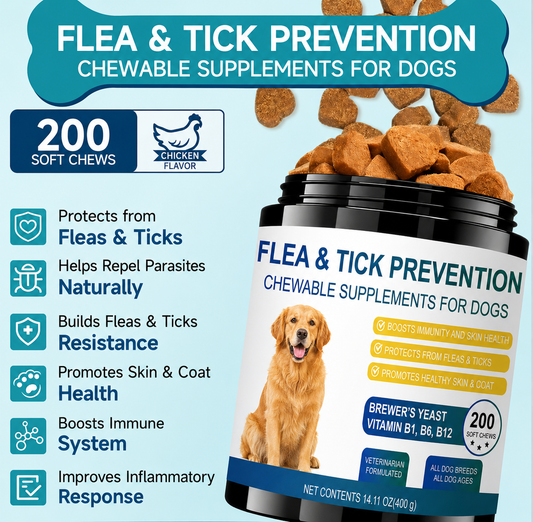 Natural Flea & Tick Prevention Chews for Dogs - 200 Chicken-Flavored Soft Chews